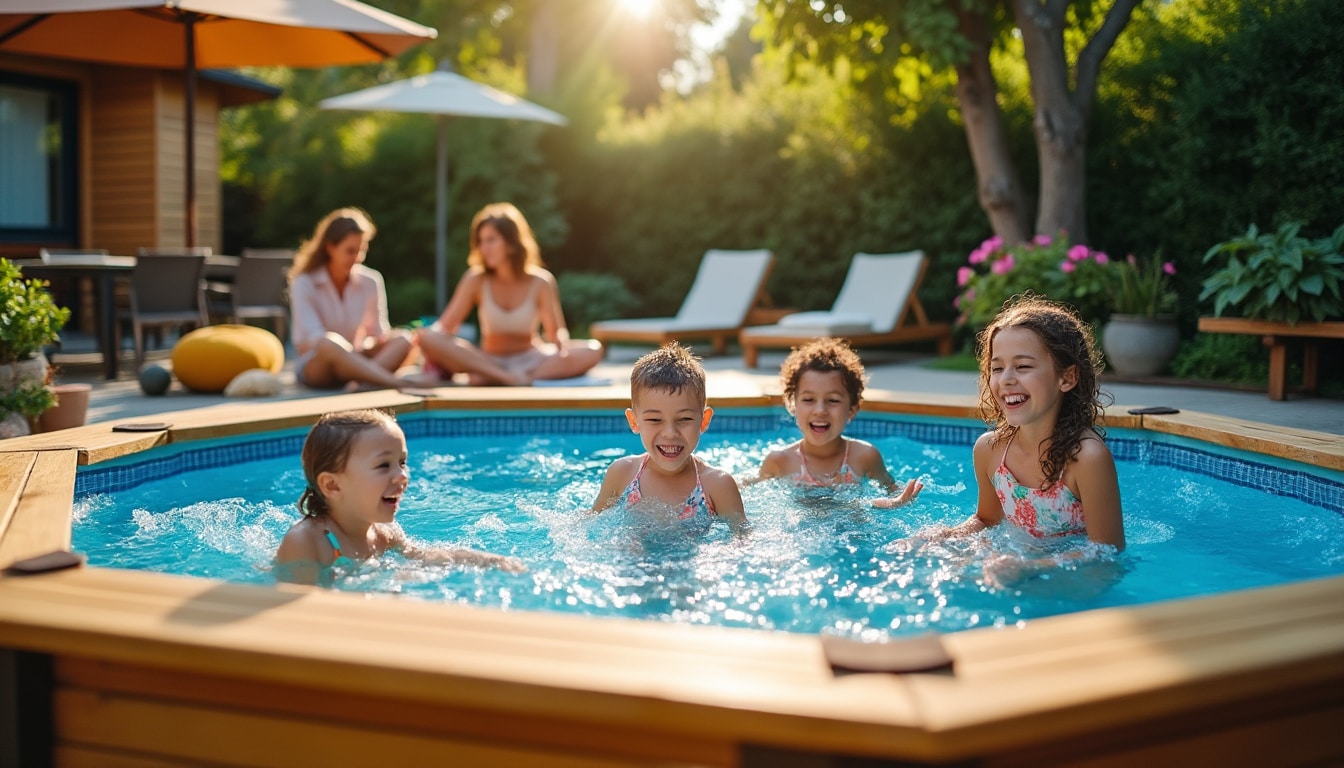 Piscine hexagonale en bois : charme naturel et installation facile